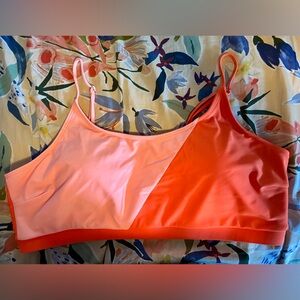 SHEIN Peach & Orange Neon Colorblock Bikini Top
